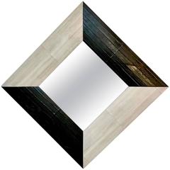 Contemporary Italian Square/Diamond Mirror in Black and Gray White Leather 4