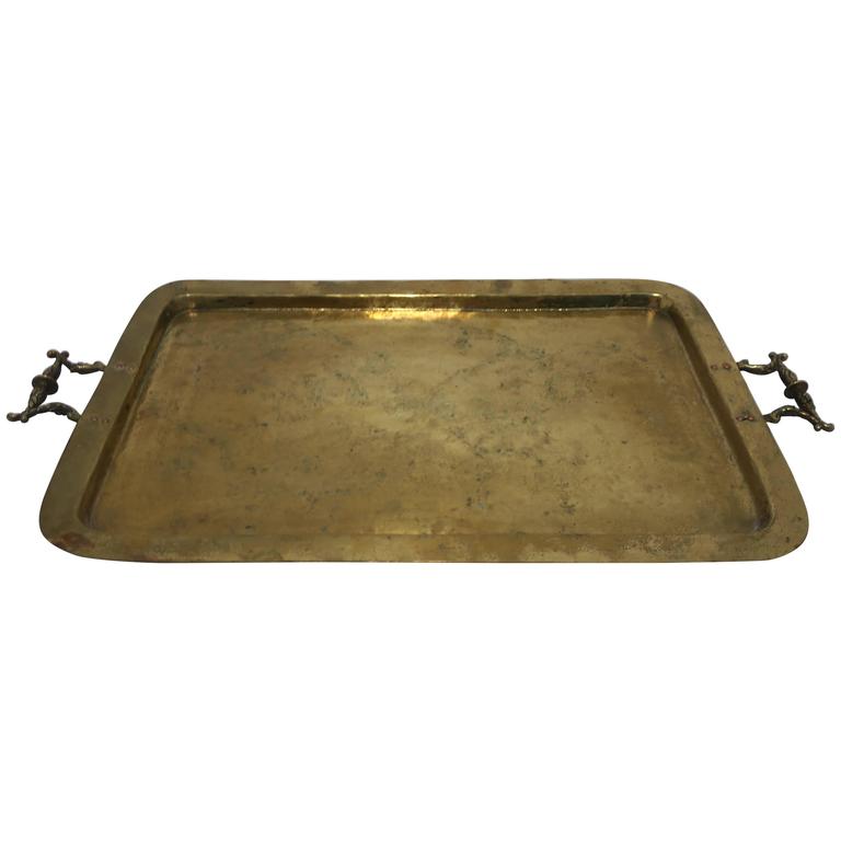 Beautiful Antique Brass Serving Tray at 1stDibs