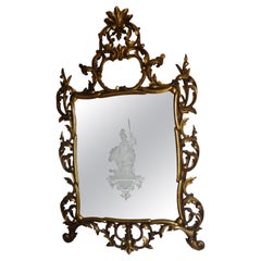 Antique Venetian Gilt Wood Etched Mirror