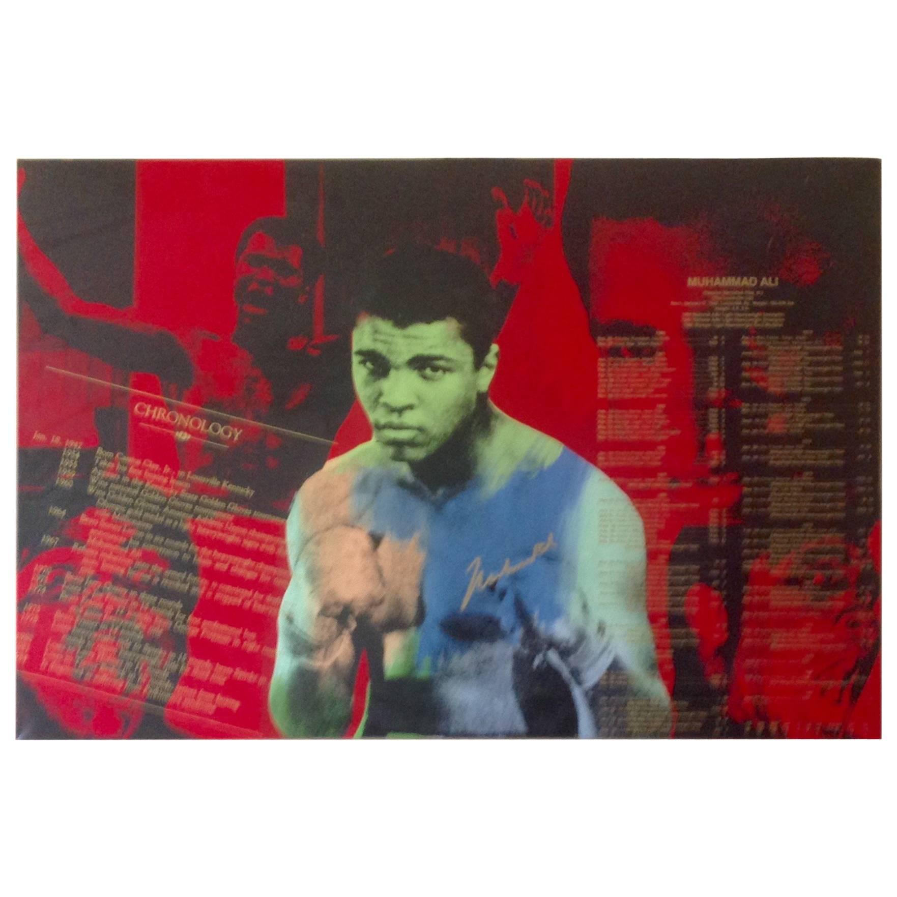 Large Signed Pop Art Muhammad Ali Screenprint on Canvas by Steve Kaufman For Sale
