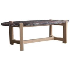 Pierce Coffee Table, Red Marinace Granite, Oval, Ash Hardwood