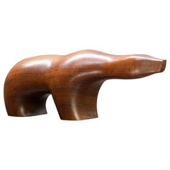 Rare 1950s Arne Tjomsland Grande Sculpture d'Ours Polaire en Teck Norvège