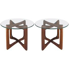 Pair of Open Cube Walnut and Glass Tables by Adrian Pearsall