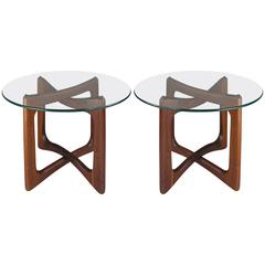 Pair of Open Cube Walnut and Glass Tables by Adrian Pearsall