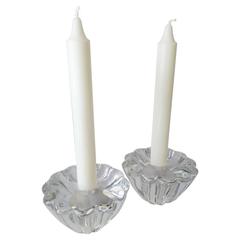 Pair of Candleholders in Crystal by Orrefors Sweden 9