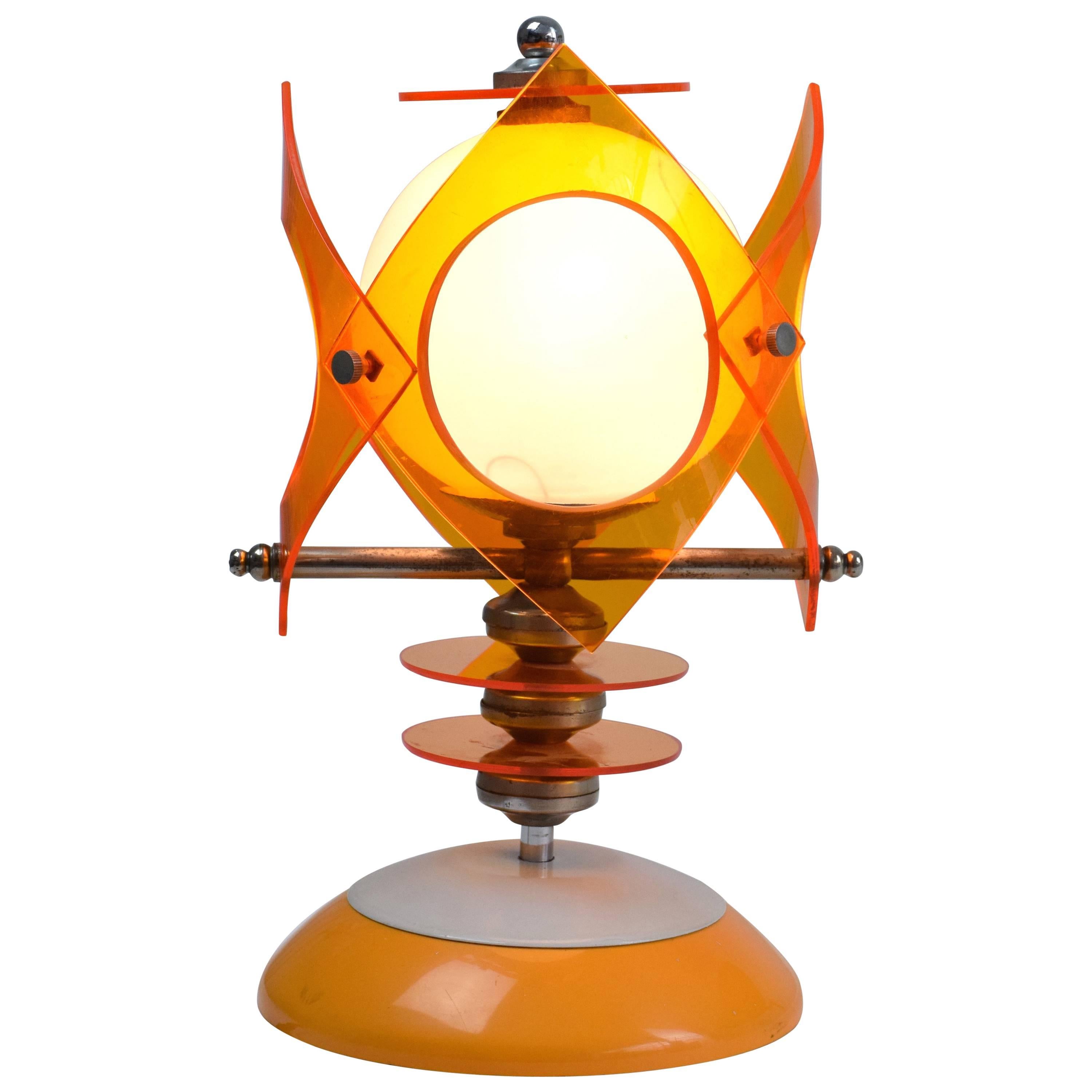 1970's Space Age Chrome Steel Lucite Table Lamp