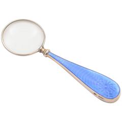 Silver and Guilloche Enameled Magnifying Glass, Birmingham, 1923