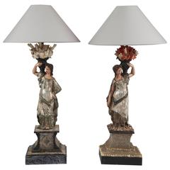 Pair of Lamps Each Composed of a Caryatid Holding a Medici Vase, 20th Century