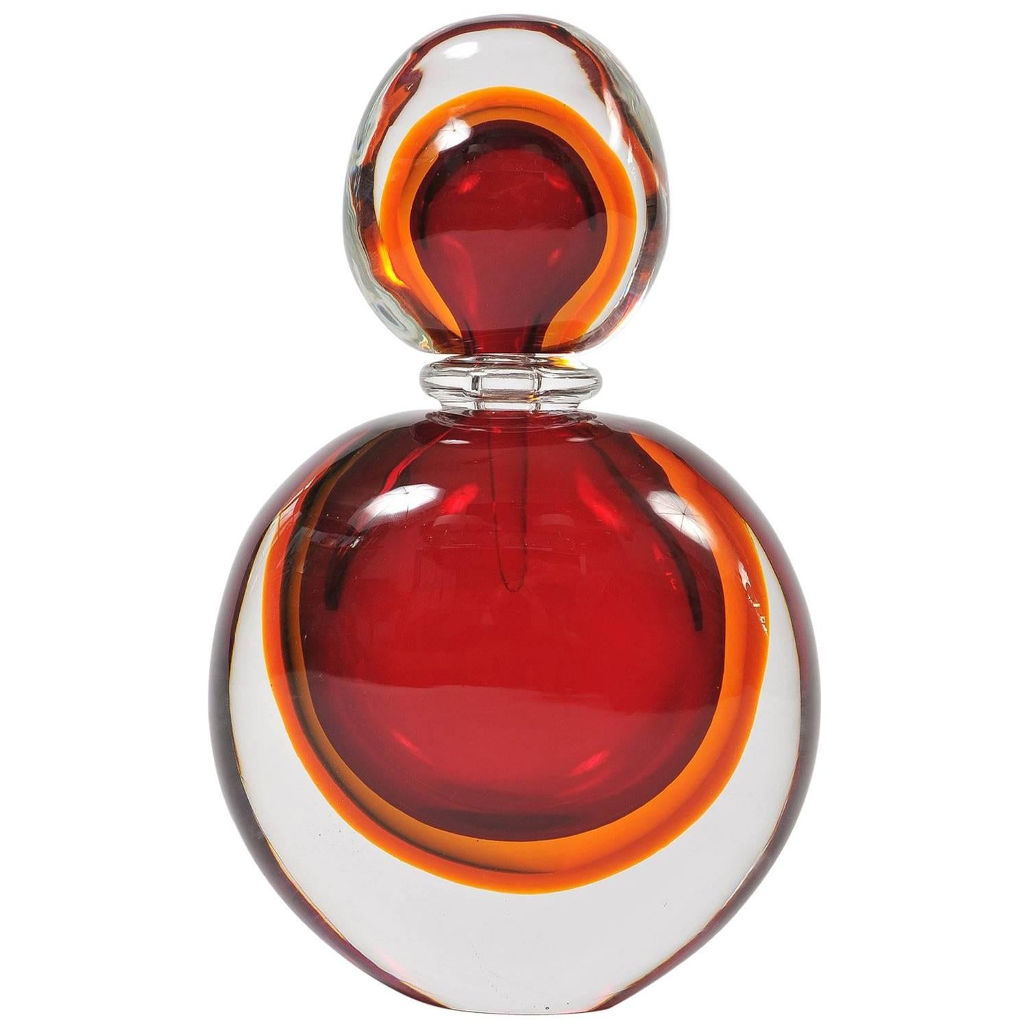 Large Red and Amber Murano Perfume Bottle