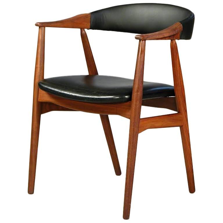 1950s Th.Harlev Model 213 Armchair in Teak and Black Leather by Farstrup Møbler