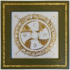 Creation of the Earth, Hand-Painted Gold on Porcelain and Wood Frame