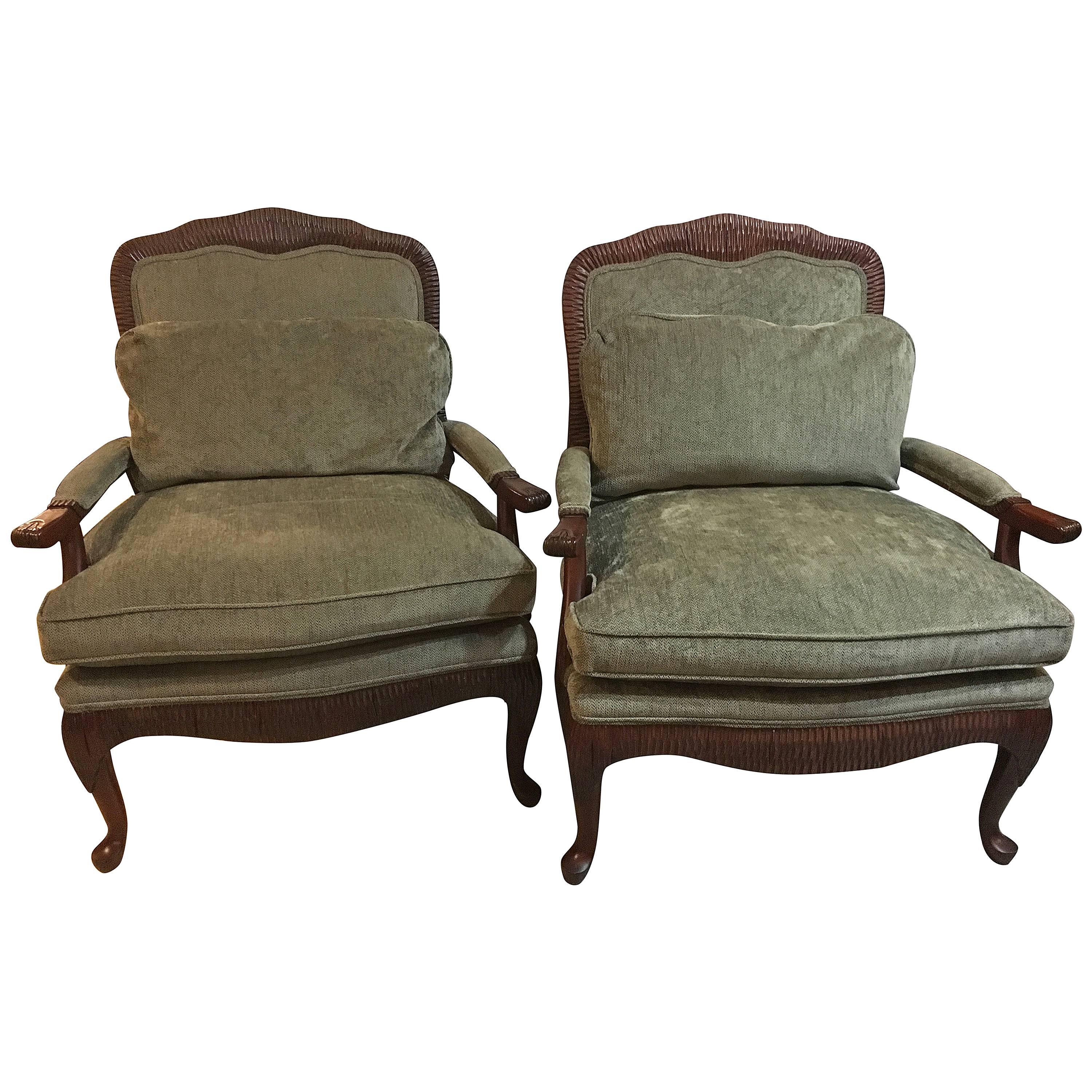 Pair of Oversized Louis XV Style Fauteuils or Lounge Chairs by Lexington