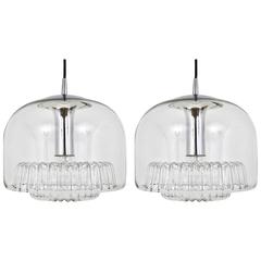 Two Mid-Century Peill & Putzler Chromed Pendant Glass Globe Lamps, Germany, 1970 10