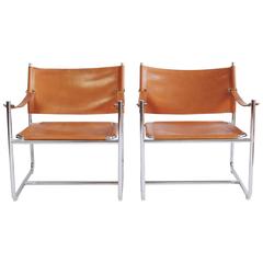 Pair of Chrome and Leather Amiral Armchairs by Karin Mobring