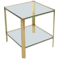 Square Mid-Century Brass and Glass Side Table by Malabert
