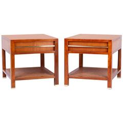 Pair of Nightstands or End Tables with Brass and Cane Details 2