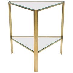 Mid-Century Brass and Glass Triangular Side Table by Malabert