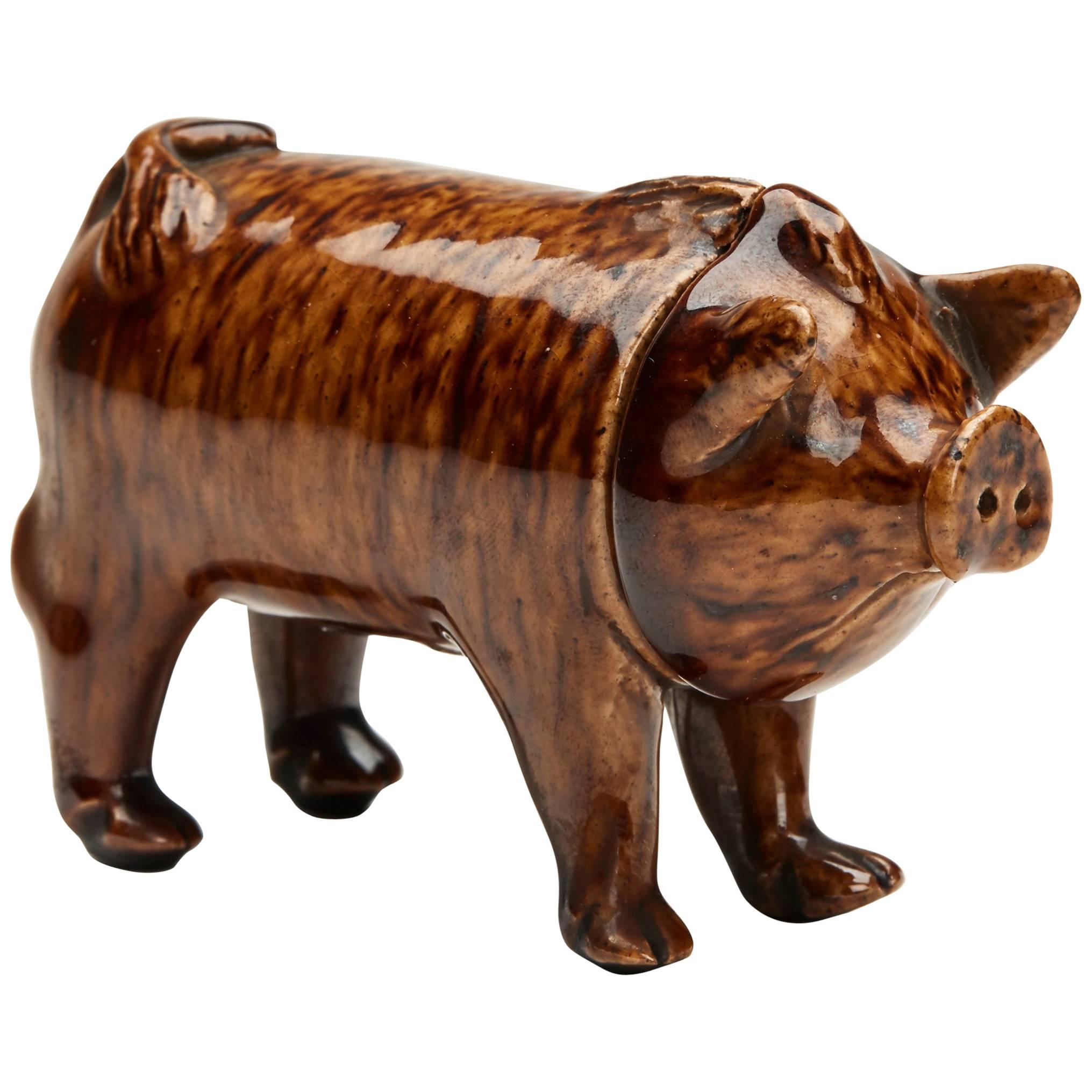 Rye Pottery Sussex Pig Drinking Vessel, circa 1870 For Sale