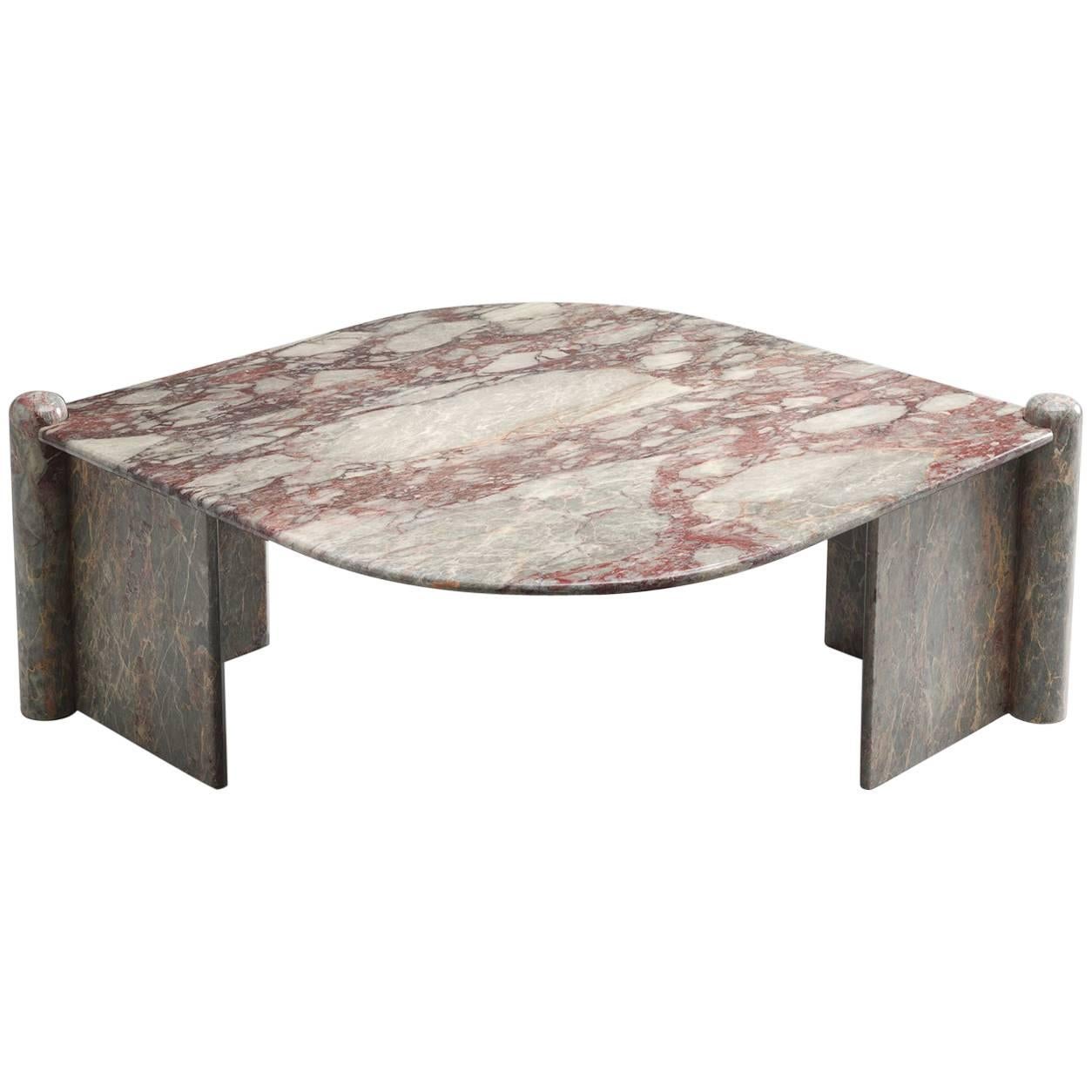 Italian Red and Green Marble Coffee Table, 1970s