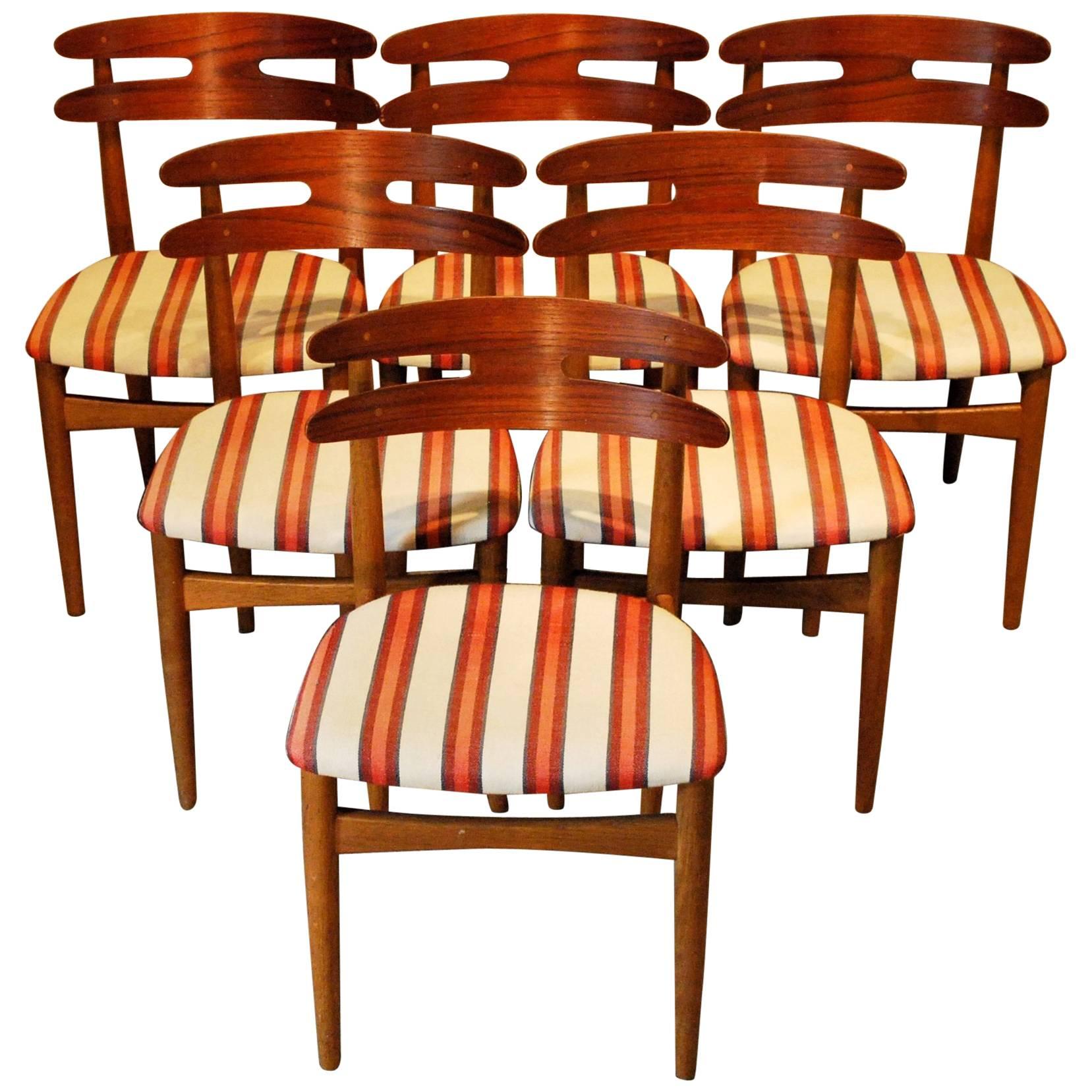 Johannes Andersen Designed Set of Six Teak Upholstered Dining Chairs, circa 1960