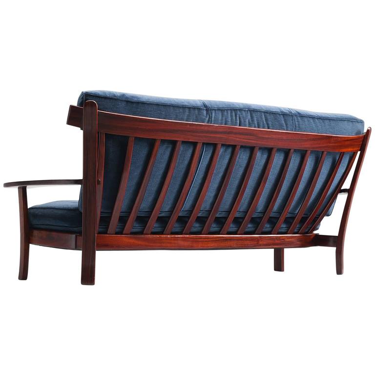 Brazilian Rosewood Sofa With Navy Velvet Upholstery For At 1stdibs Brazilian Rosewood Sofa With Navy Velvet Upholstery For
