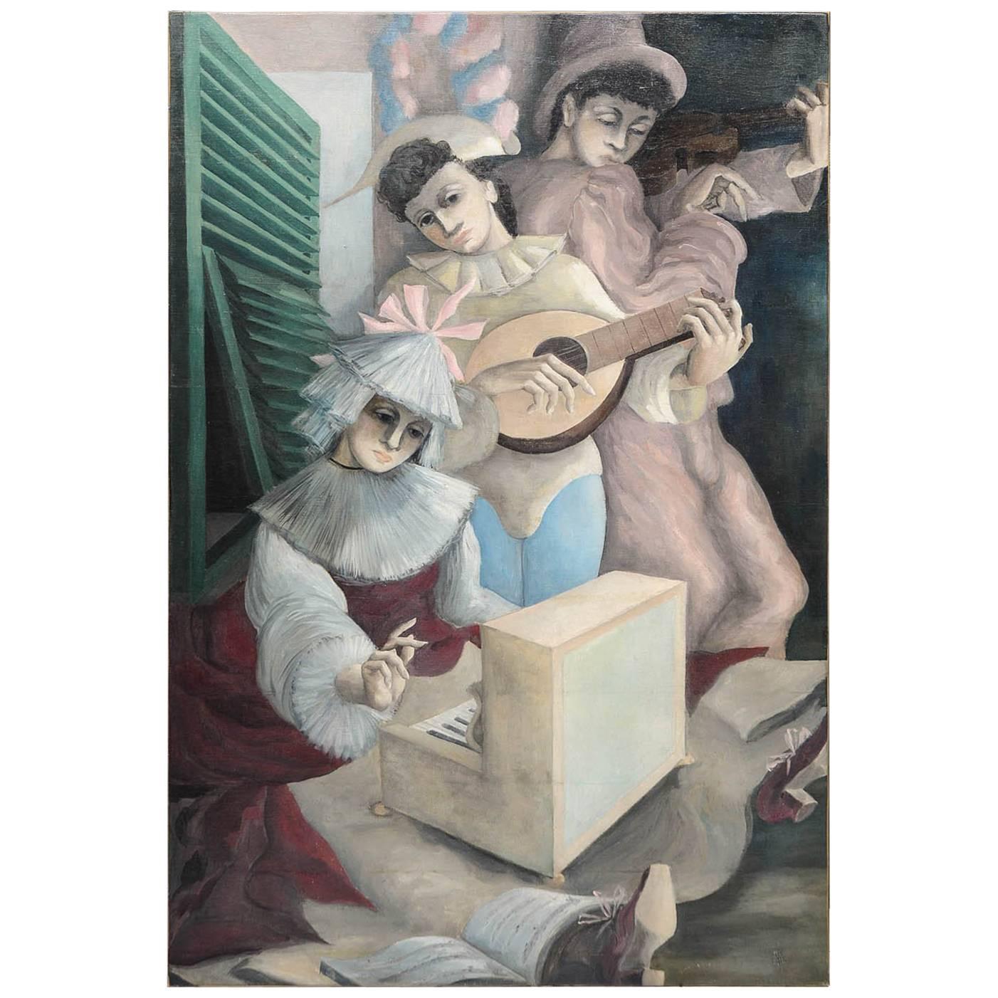 Fantastisches Gemälde, Öl auf Leinwand von Viktor Maria Cortezo, datiert, 1934