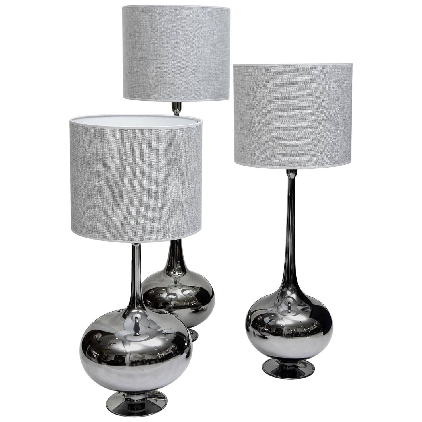 Set of Table Lamps in Glass, Silvered Titanium Patina