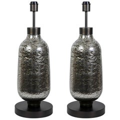 Gorgeous Pair of Oblong Table Lamps in Silvered Bubble Glass