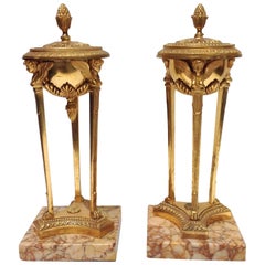 Empire Period Gilt Bronze Sienna Marble Atheniennes or Candlesticks 10