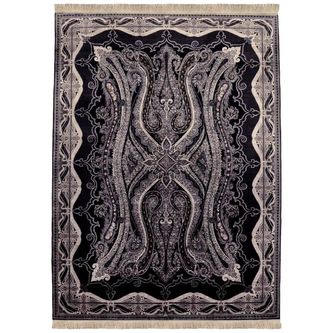 Unique 'King's Crest' Solid Silk Hand-Made Turkish Rug by Cinar For Sale