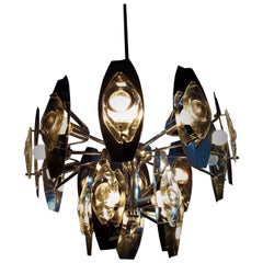 Mid-Century Modern, Space Age Sciolari Chrome and Glass Lens Chandelier, 1960s