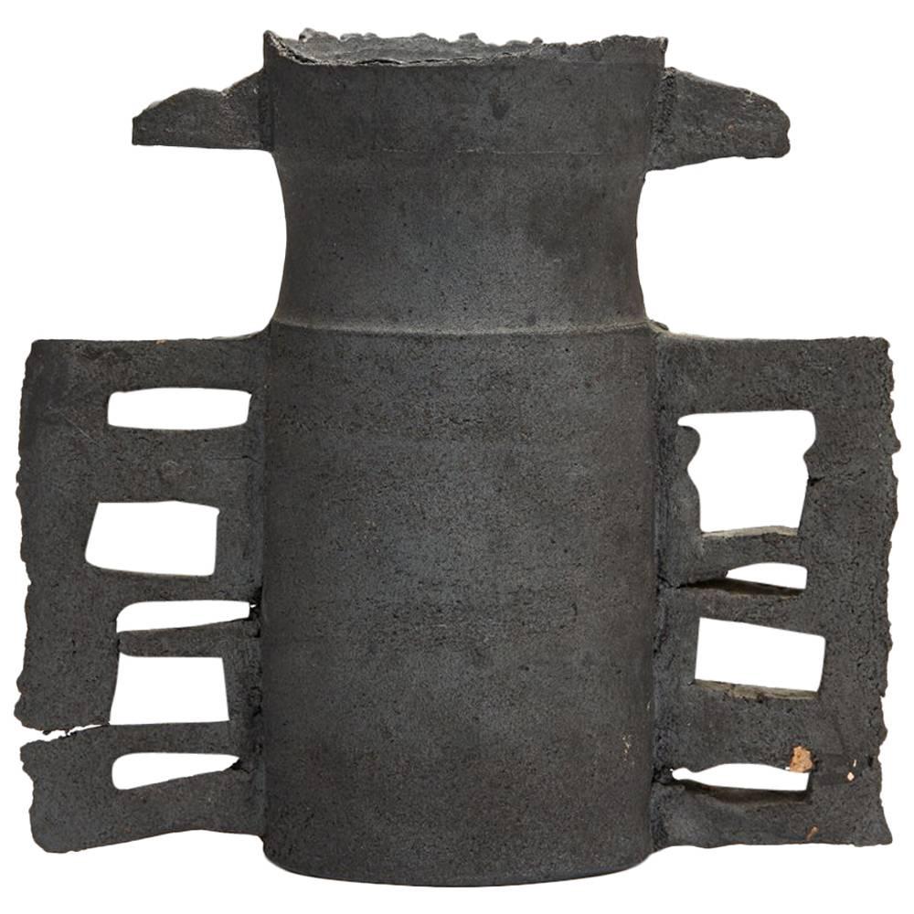 Colin Pearson British Studio Pottery Matte Black Handled Vessel