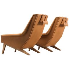 Newly Upholstered Swedish Cognac Leather Armchairs 7