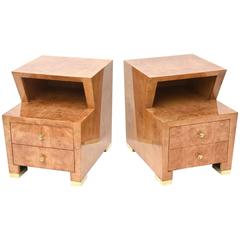 Pair of Sir Edmund Spence Burled Maple Two-Drawer Night or End Tables 6