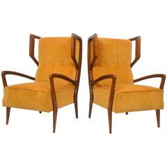Rare Pair of Italian Modern Walnut Armchairs, Orlando Orlandi 1