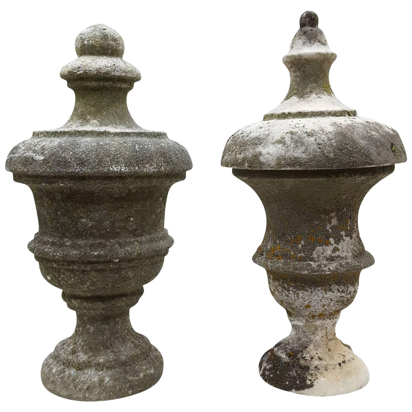 Pair of 19th Century Antique White Stone Finials For Sale