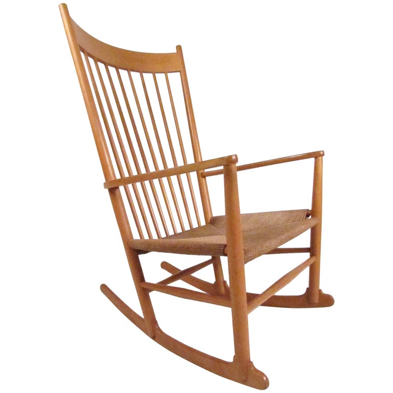 Hans Wegner J.16 Rocking Chair with Rush Seat For Sale