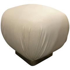 Karl Springer Souffle` Style White Leather with Chrome Base Pouf or Stool 10