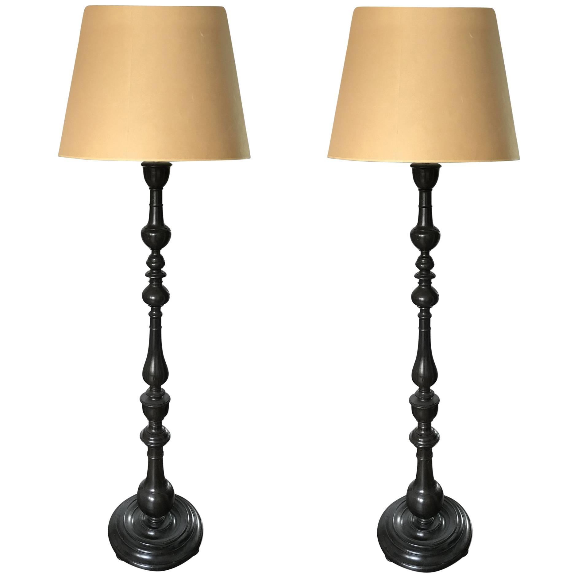 Pair of Anglo Indian Solid Ebony Floor Lamps For Sale