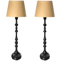 Retro Pair of Anglo Indian Solid Ebony Floor Lamps