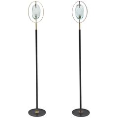 Rare Pair of Italian Modern Standing Lamps, Fontana Arte, Max Ingrand