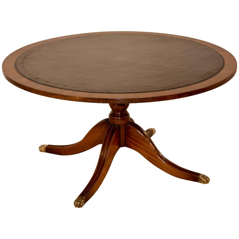Mahogany Coffee Table with Leather Top, circa 1950 at 1stDibs