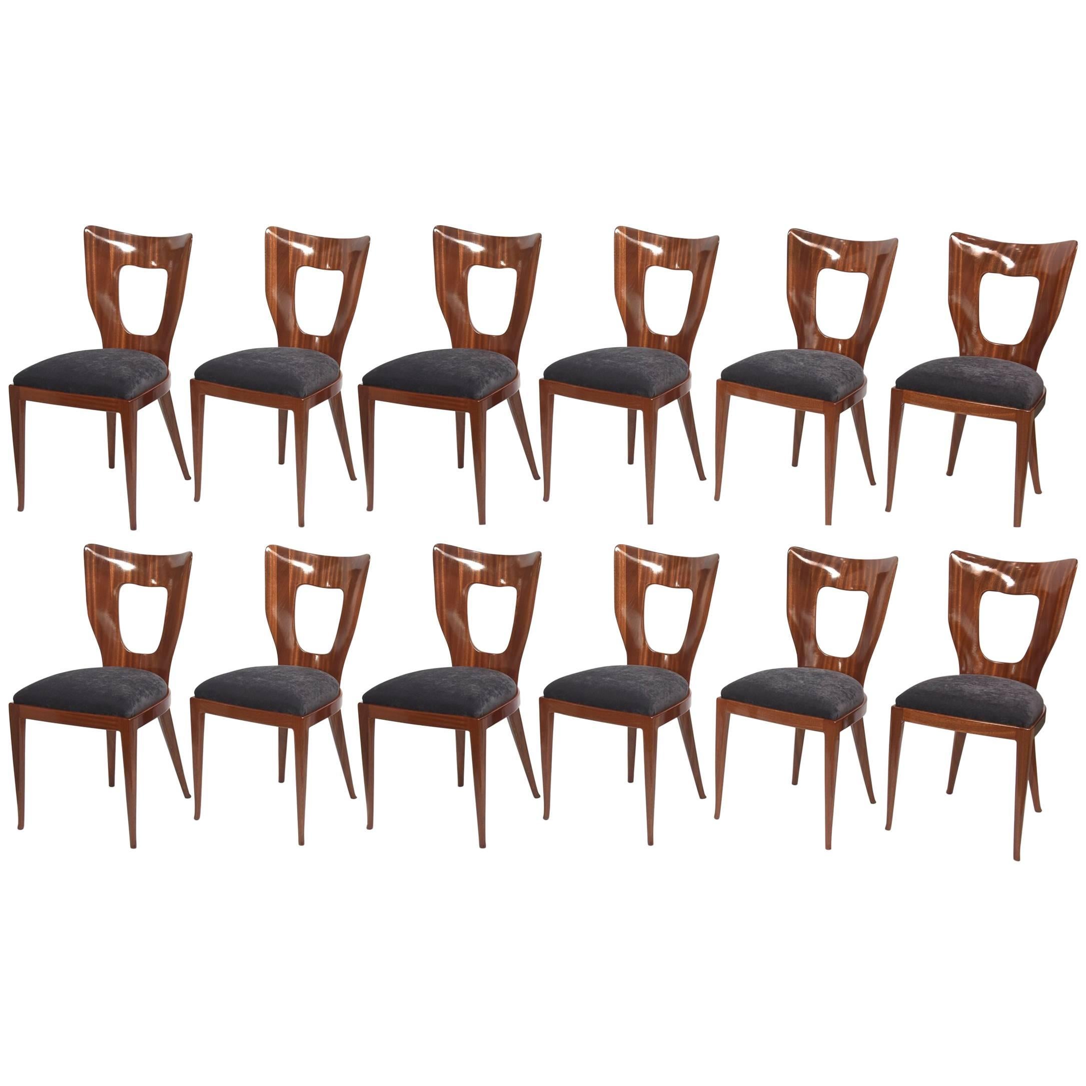 Rare Set of 16 Italian Modern Mahogany Dining Chairs, Osvaldo Borsani