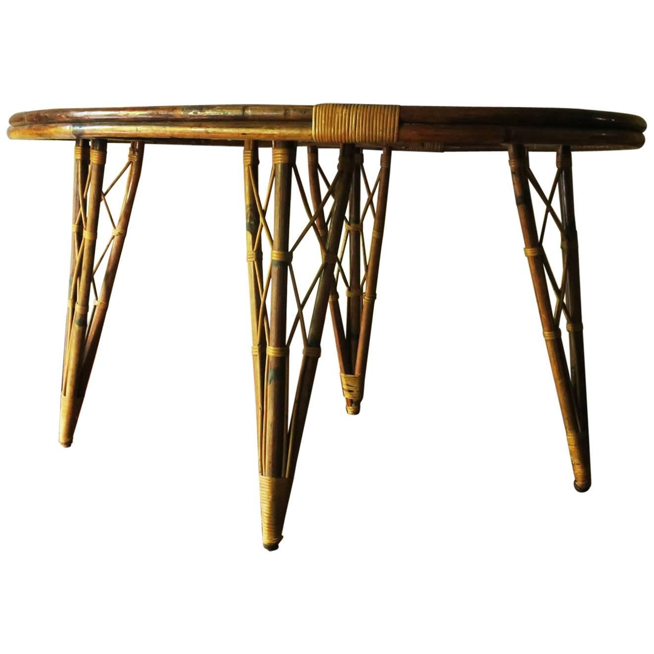 Unusual Vintage Bamboo Leaf-Shaped Side or Breakfast Table For Sale
