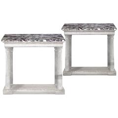 Pair of White Painted Corinthian Column and Marble Side Tables