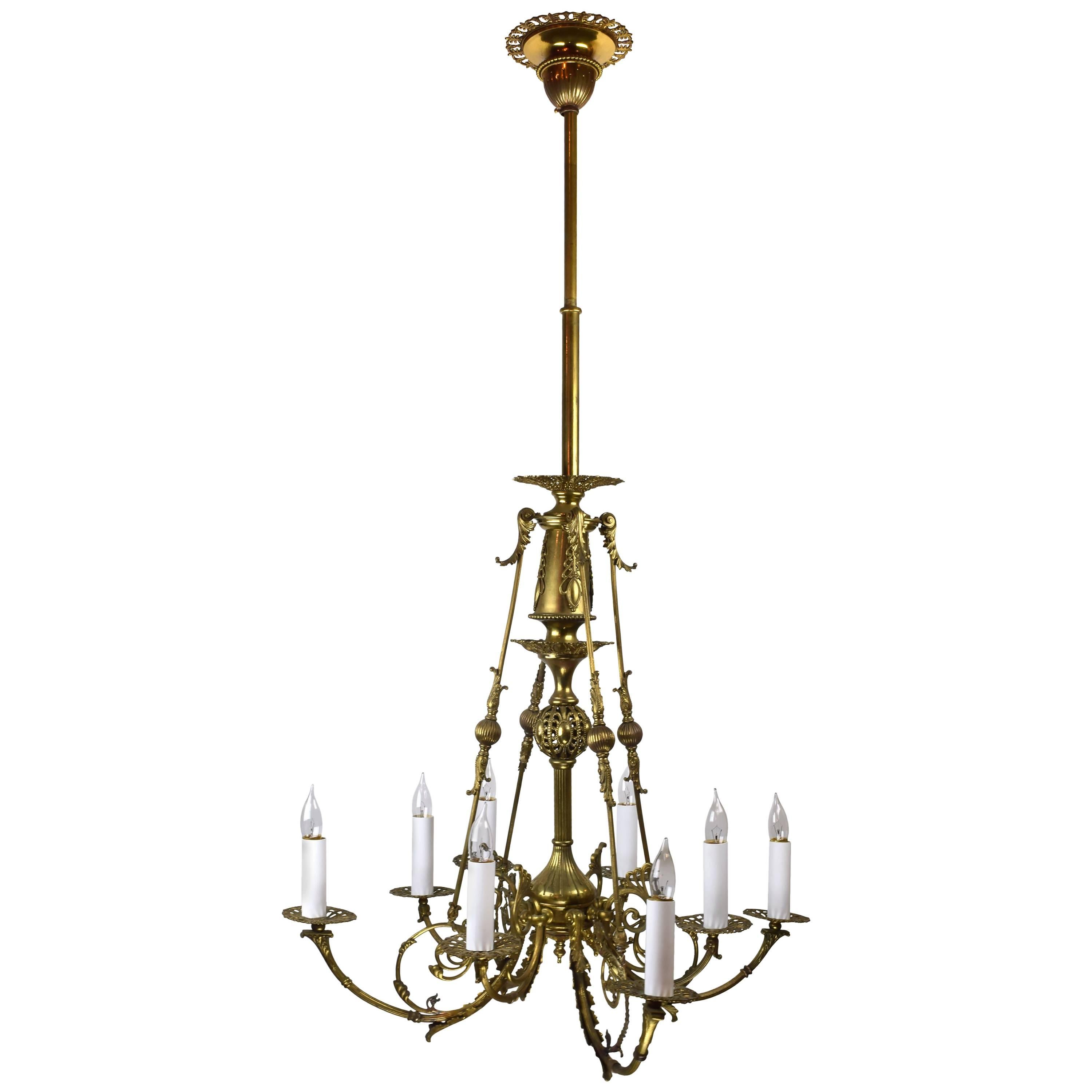 Early 20th Century Brass Aesthetic Movement Chandelier