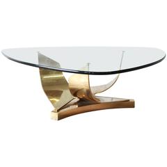 Ron Seff Sculptural Brass and Glass Cocktail Table, circa 1980s