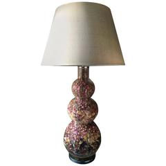 Antique Triple Gourd Glass Lamp with Dried Rose Buds