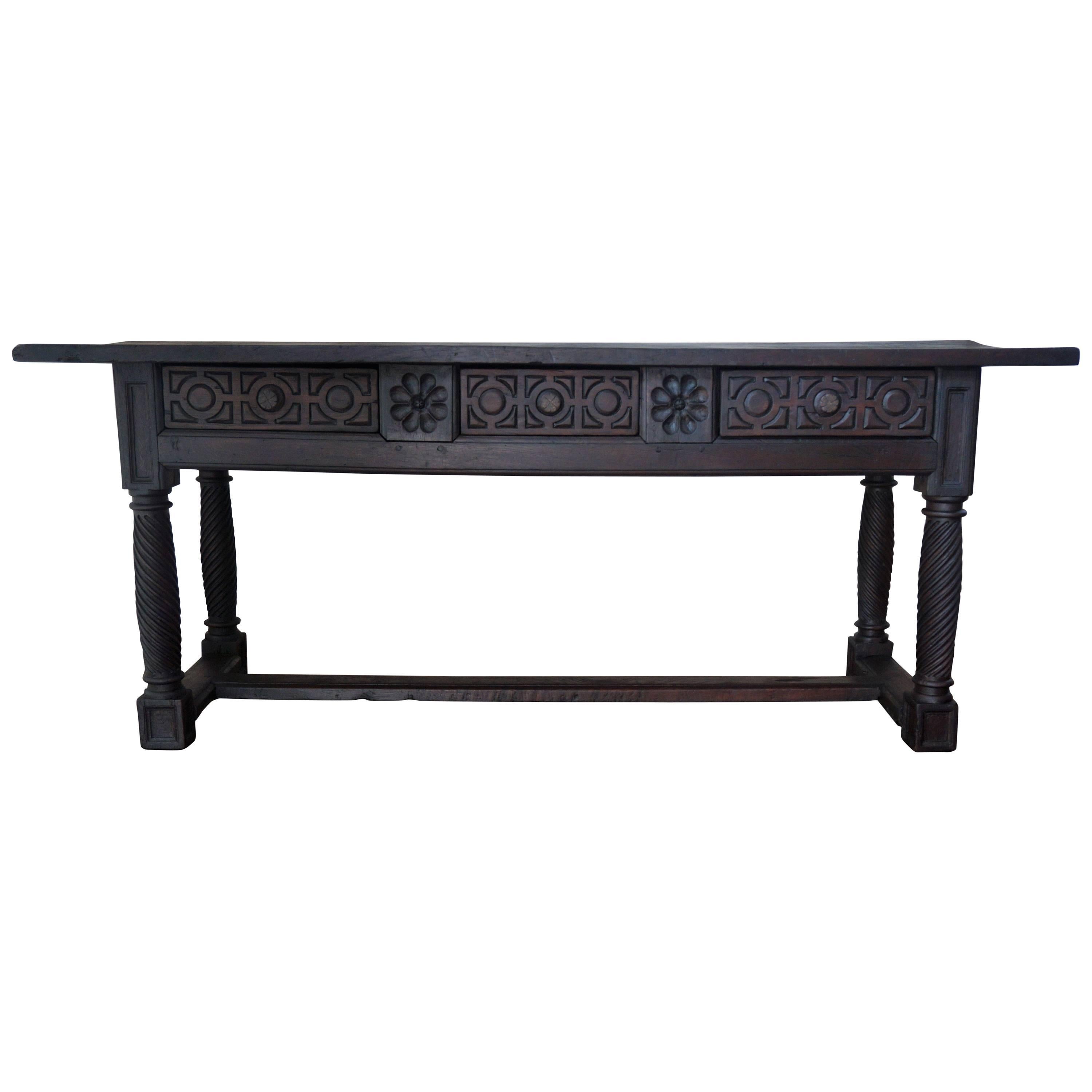18th Large Spanish Baroque Carved Walnut Refectory Table