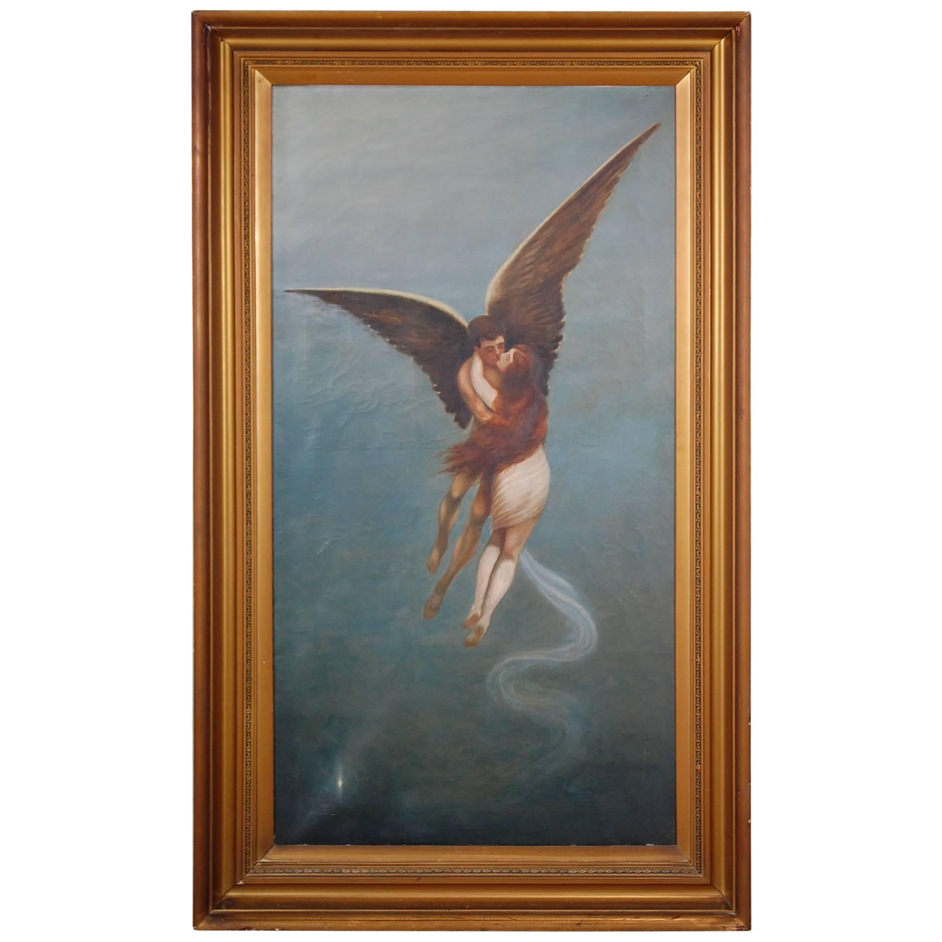 Late 19th Century Oil Painting on Canvas Angel Ascending to Heaven